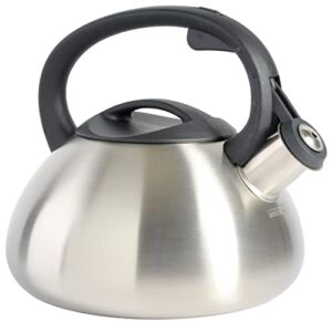 mr coffee harpwell stainless steel whistling tea kettle, 1.8-quart, brushed stainless steel