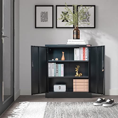 BESFUR Locking Cabinet, 36" Metal Storage Cabinet with 2 Adjustable Shelves, Office Storage Cabinet for Home, Office, Garage - Black