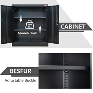 BESFUR Locking Cabinet, 36" Metal Storage Cabinet with 2 Adjustable Shelves, Office Storage Cabinet for Home, Office, Garage - Black