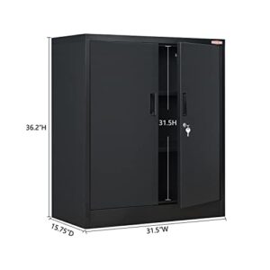 BESFUR Locking Cabinet, 36" Metal Storage Cabinet with 2 Adjustable Shelves, Office Storage Cabinet for Home, Office, Garage - Black