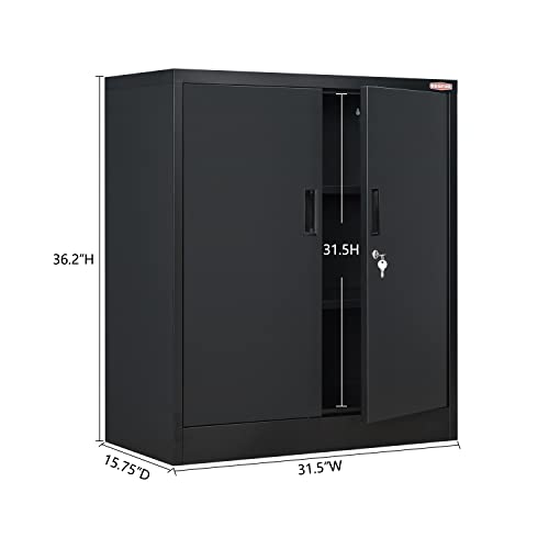 BESFUR Locking Cabinet, 36" Metal Storage Cabinet with 2 Adjustable Shelves, Office Storage Cabinet for Home, Office, Garage - Black