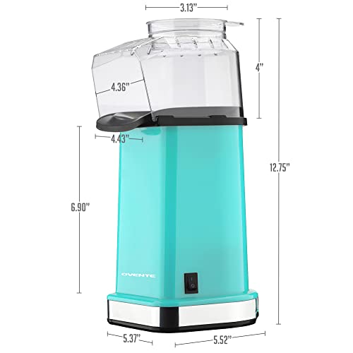 Ovente Hot Air Popcorn Maker 16-CUP capacity with Detachable Measuring cup, BPA Free, No Oil Needed, 1400W, Turquoise, PM11T