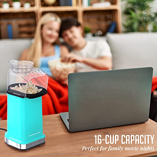 Ovente Hot Air Popcorn Maker 16-CUP capacity with Detachable Measuring cup, BPA Free, No Oil Needed, 1400W, Turquoise, PM11T