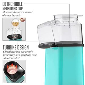 Ovente Hot Air Popcorn Maker 16-CUP capacity with Detachable Measuring cup, BPA Free, No Oil Needed, 1400W, Turquoise, PM11T