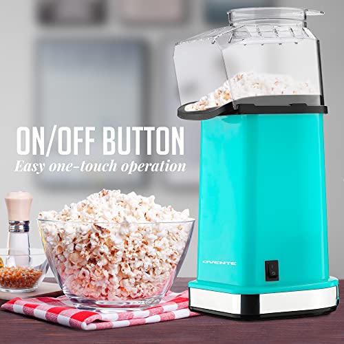 Ovente Hot Air Popcorn Maker 16-CUP capacity with Detachable Measuring cup, BPA Free, No Oil Needed, 1400W, Turquoise, PM11T