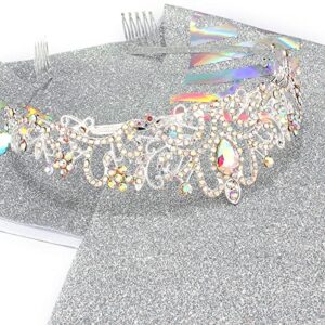 "Birthday Girl" Sash & Rhinestone Tiara Set Silver COCIDE Birthday Sash and Tiara for Women Birthday Decoration Kit Rhinestone Headband for Girl Glitter Crystal Hair Accessories for Birth Party (Aurora Borealis Silver Tiara + Silver Sash)