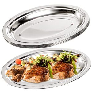 suwimut 6 pack stainless steel oval platter, heavy duty mirror polish large sizzling platter serving tray fish plate for steaming fish dessert meat sushi, 14-inch by 8.7-inch, silver