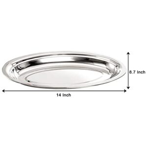 Suwimut 6 Pack Stainless Steel Oval Platter, Heavy Duty Mirror Polish Large Sizzling Platter Serving Tray Fish Plate for Steaming Fish Dessert Meat Sushi, 14-Inch by 8.7-Inch, Silver