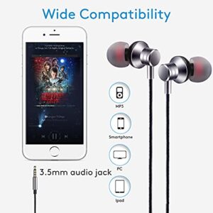 Empsun Wired Earbuds 3Pack Headphones with Microphone Stereo Bass Earphones Noise Isolation Compatible with All Smartphones Tablets iPod IPad MP3 Player That with 3.5 mm Interface(Silver)