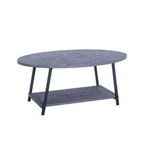 household essentials jamestown oval coffee table with storage shelf rustic slate concrete and black metal, grey