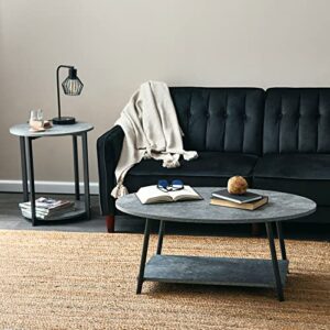 Household Essentials Jamestown Oval Coffee Table with Storage Shelf Rustic Slate Concrete and Black Metal, Grey