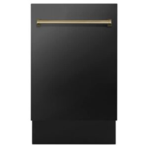 zline autograph edition 18" compact 3rd rack top control dishwasher in black stainless steel with champagne bronze handle, 51dba (dwvz-bs-18-cb)