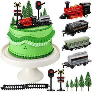 13 pieces train cake toppers train cake decorations train birthday party supplies mini train toy set train track traffic lights cake topper for birthday railway steam train theme party (cute style)
