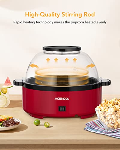 Upgraded, ACEKOOL Popcorn Maker, Multifunctional Popcorn Popper Machine with Nonstick Plate & Stirring Rod, Stir Crazy Popcorn Popper with Large Lid for Serving Bowl and Two Measuring Spoons