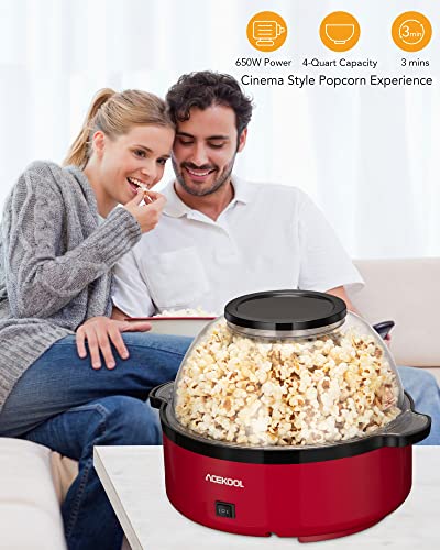 Upgraded, ACEKOOL Popcorn Maker, Multifunctional Popcorn Popper Machine with Nonstick Plate & Stirring Rod, Stir Crazy Popcorn Popper with Large Lid for Serving Bowl and Two Measuring Spoons