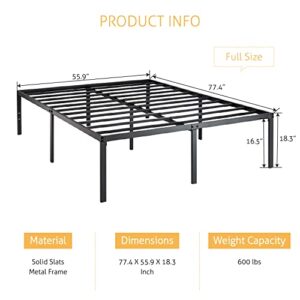 SHA CERLIN Full Size Sturdy Metal Bed Frame, Heavy Duty Platform Bed Frame No Box Spring Needed, Slots for Headboard Attachment, Easy Assembly, Mattress Foundation, No Noise, Non-Slip Design