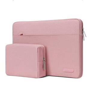 mosiso laptop sleeve compatible with macbook air/pro, 13-13.3 inch notebook, compatible with macbook pro 14 inch 2023-2021 a2779 m2 a2442 m1, polyester horizontal carrying bag with small case, pink