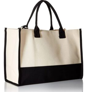 mud pie classic black and white canvas tote bag, blank, 17" x 19" x 2"