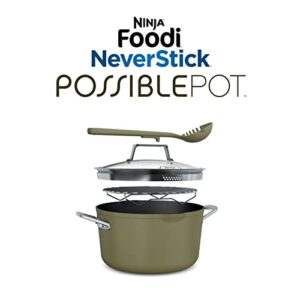 Ninja CW202GN Foodi NeverStick PossiblePot, Premium Set with 7-Quart Capacity Pot, Roasting Rack, Glass Lid & Integrated Spoon, Nonstick, Durable & Oven Safe to 500°F, Olive Green