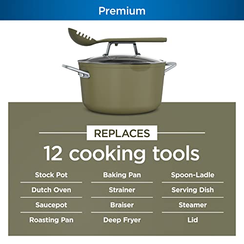 Ninja CW202GN Foodi NeverStick PossiblePot, Premium Set with 7-Quart Capacity Pot, Roasting Rack, Glass Lid & Integrated Spoon, Nonstick, Durable & Oven Safe to 500°F, Olive Green