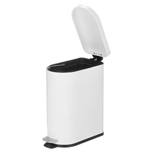 mDesign 10 Liter/2.6 Gallon Stainless Steel Metal Step Trash Can Garbage Bin for Bathroom, Bedroom, Home Office - D-Shape Trashcan with Foot Pedal/Lid, Removable Liner Bucket with Handles, White