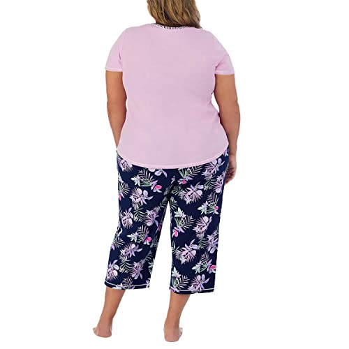 Carole Hochman Women's 4 Piece Pajama Set - Tank Top, Short Sleeve Top, Short, and Capri Pant (Purple-Floral, XXL)