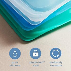 Stasher Silicone Reusable Storage Bag, Bundle 4-Pack Lunch (Clear+Aqua) | Food Meal Prep Storage Container | Lunch, Travel, Makeup, Gym Bag | Freezer, Oven, Microwave, Dishwasher Safe, Leakproof