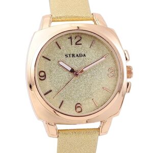 Shop LC Strada Japanese Movement Golden Dial Watch with Golden Faux Leather Strap and Stainless Steel Back Birthday Gifts