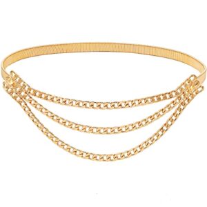 suyi skinny stretch belt multilayer metal waist belts elastic cinch waistband for women 70cm gold