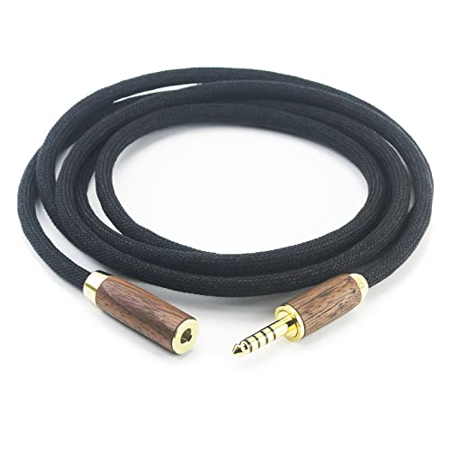 NewFantasia 4.4mm Balanced Male to 4.4mm Balanced Female Headphone Audio Adapter Cable 4.4mm male to 4.4mm Female Extension Cord 6N OCC Copper Single Crystal Silver Plated Wire Walnut Wood Shell 4.9ft