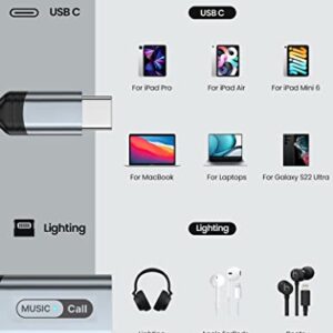 USB C to Lightning Audio Adapter for iPad Pro 10 iPhone 15 Pro Max,Type C Male to Female MFi Certified Lightning Headphone Earphones Converter for iPad Air Mini MacBook Connector Not Support Charging