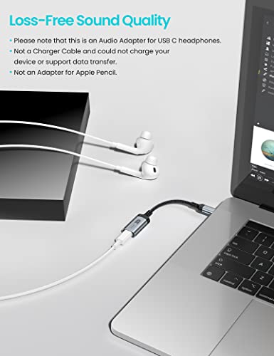 USB C to Lightning Audio Adapter for iPad Pro 10 iPhone 15 Pro Max,Type C Male to Female MFi Certified Lightning Headphone Earphones Converter for iPad Air Mini MacBook Connector Not Support Charging