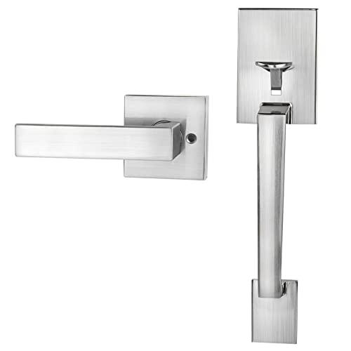 Azdele Front Door Handle Set, Entry Door Handle Set with Door Lever Reversible for Right and Left Handed Doors, Single Cylinder Exterior Door Handleset with Lower Half Lever, Satin Nickel