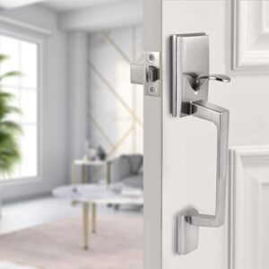 Azdele Front Door Handle Set, Entry Door Handle Set with Door Lever Reversible for Right and Left Handed Doors, Single Cylinder Exterior Door Handleset with Lower Half Lever, Satin Nickel