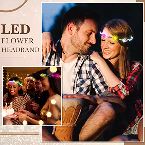 30 Pcs LED Flower Crown LED Flower Wreath Headband Multicolor Light up Headband Lighted Head Band Crown LED Hair Accessories Luminous Floral Headpiece Flower Headdress for Women Girls Wedding Party