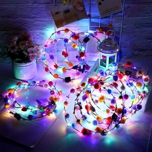 30 Pcs LED Flower Crown LED Flower Wreath Headband Multicolor Light up Headband Lighted Head Band Crown LED Hair Accessories Luminous Floral Headpiece Flower Headdress for Women Girls Wedding Party