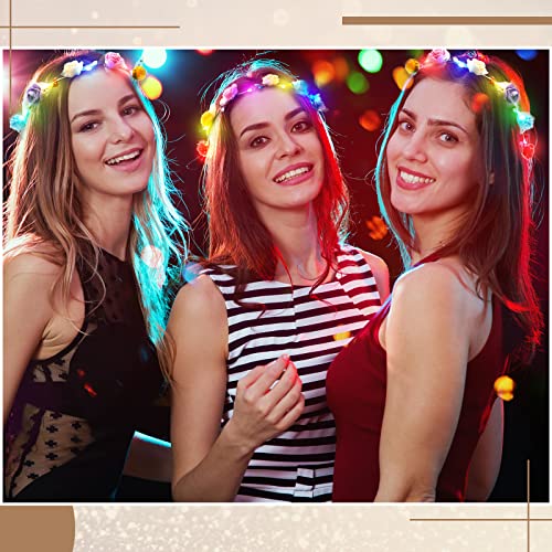 30 Pcs LED Flower Crown LED Flower Wreath Headband Multicolor Light up Headband Lighted Head Band Crown LED Hair Accessories Luminous Floral Headpiece Flower Headdress for Women Girls Wedding Party