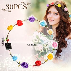 30 Pcs LED Flower Crown LED Flower Wreath Headband Multicolor Light up Headband Lighted Head Band Crown LED Hair Accessories Luminous Floral Headpiece Flower Headdress for Women Girls Wedding Party