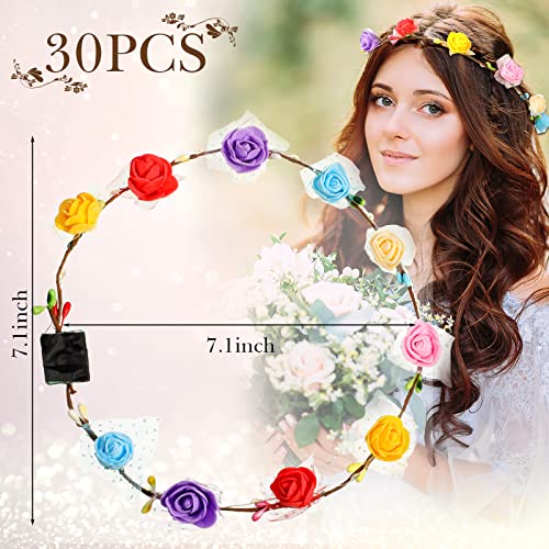 30 Pcs LED Flower Crown LED Flower Wreath Headband Multicolor Light up Headband Lighted Head Band Crown LED Hair Accessories Luminous Floral Headpiece Flower Headdress for Women Girls Wedding Party