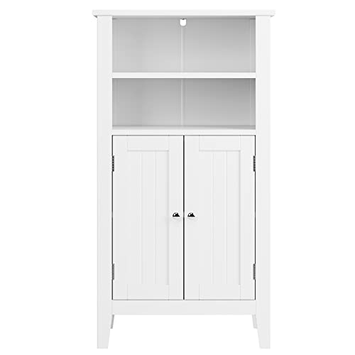 FOTOSOK Bathroom Storage Cabinet, Floor Storage Cabinet with 2 Doors and Shelves for Living Room, Bedroom, Kitchen and Office, White