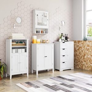 FOTOSOK Bathroom Storage Cabinet, Floor Storage Cabinet with 2 Doors and Shelves for Living Room, Bedroom, Kitchen and Office, White