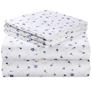 homeideas 6 piece printed full size bed sheets, extra soft brushed microfiber 1800 bedding pattern sheets, deep pocket, wrinkle & fade free, blue floral
