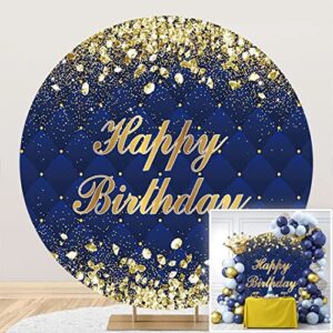 canessioa 7.2x7.2ft royal blue birthday round backdrop cover diamonds chips golden glittering round backdrop polyester kids adult birthday party photo shoot backdrop cake table decoration banner