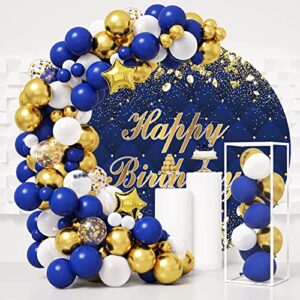 Canessioa 7.2x7.2ft Royal Blue Birthday Round Backdrop Cover Diamonds Chips Golden Glittering Round Backdrop Polyester Kids Adult Birthday Party Photo Shoot Backdrop Cake Table Decoration Banner