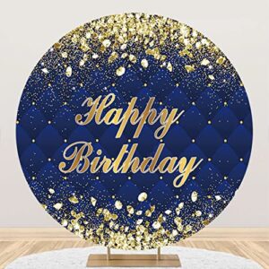 Canessioa 7.2x7.2ft Royal Blue Birthday Round Backdrop Cover Diamonds Chips Golden Glittering Round Backdrop Polyester Kids Adult Birthday Party Photo Shoot Backdrop Cake Table Decoration Banner