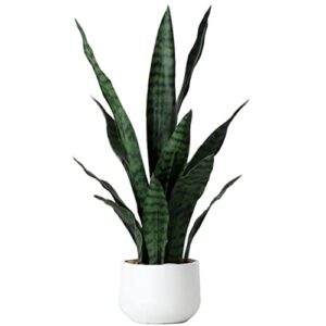 beebel artificial snake plant 22 inch fake sansevieria fake agave potted plants plastic greenery for home garden office store decoration 12 leaves (green)