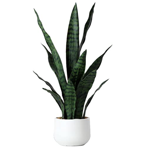 Beebel Artificial Snake Plant 22 Inch Fake Sansevieria Fake Agave Potted Plants Plastic Greenery for Home Garden Office Store Decoration 12 Leaves (Green)