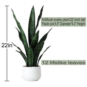 Beebel Artificial Snake Plant 22 Inch Fake Sansevieria Fake Agave Potted Plants Plastic Greenery for Home Garden Office Store Decoration 12 Leaves (Green)
