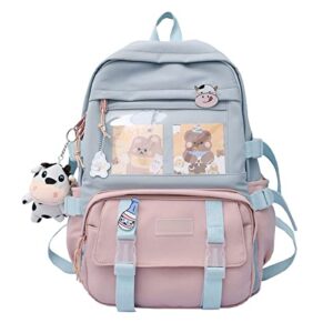 eagerrich kawaii backpack with cute pin accessories plush pendant lovely pastel rucksack for school bag student teen girls aesthetic student bookbags super-capacity waterproof travel backpack