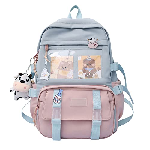 Eagerrich Kawaii Backpack with Cute Pin Accessories Plush Pendant Lovely Pastel Rucksack for School Bag Student Teen Girls Aesthetic Student Bookbags Super-Capacity Waterproof Travel Backpack